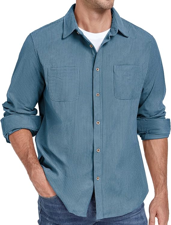 Men's Corduroy Shirt Jacket Casual Long Sleeve Button Down Shirts Lightweight Shacket Overshirts with Pockets