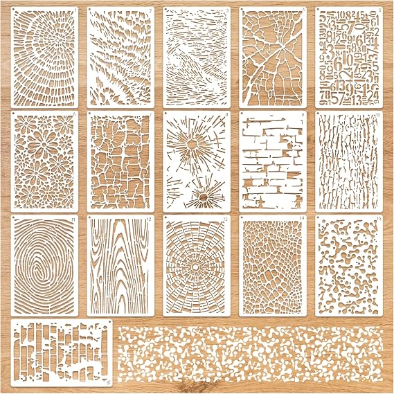 16 Pcs Stencils for Painting, Abstract Texture Mixed Media Art Supplies