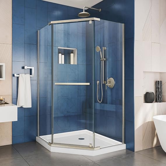 DreamLine Prism 40 1/8 in. x 72 in. Frameless Neo-Angle Pivot Shower Enclosure in Brushed Nickel, SHEN-2140400-04