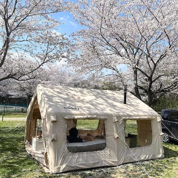 Coody | Rbm Outdoors Koala/Hub/Octopus Inflatable Tents for Camping with Stove Jack, 2/8/10 Person Luxury Canvas Blow Up Tent, 2 Room, Easy Setup Casa de Campana, Large Inflatable House with Pump