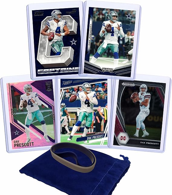 Dak Prescott Football Cards Gift Bundle - Dallas Cowboys (5) Assorted Trading Cards