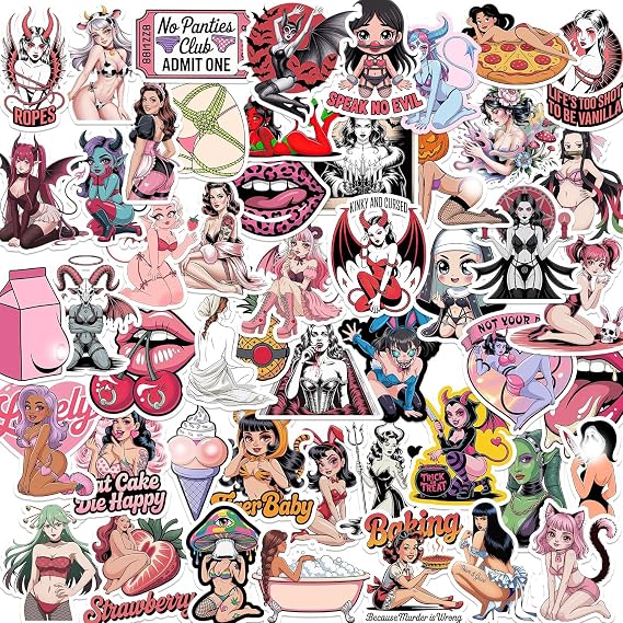 50Pcs Vintage Female Style Stickers, Retro Motorcycle Girl Stickers Pack for Adults, Cute Girl Illustrations Vinyl Decals for Laptop, Water Bottle, Journal, Luggage, and More