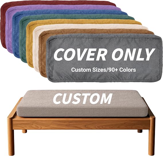 Royal Shade Custom Size Cushion Cover, Replaceable Bench Cushion/Chair/Sofa Cushion Cover, Indoor/Outdoor Furniture/Window Seat Cushion Cover, Colors/Fabrics Can Choose (Custom Sizes) (3 Inch Thick)