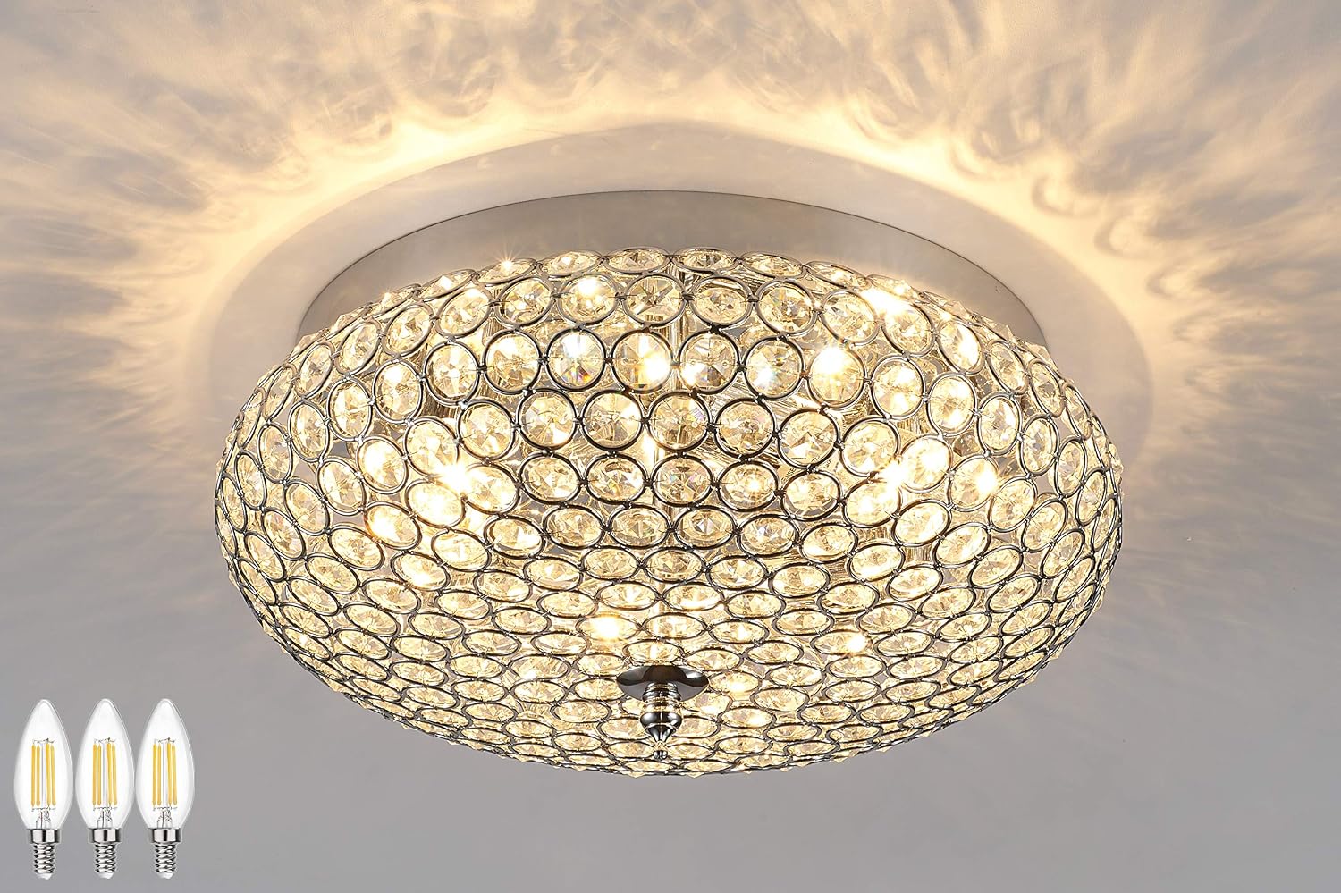 Flush Mount Crystal Ceiling Light Fixture for Bedroom, Hallway - Small Chandelier