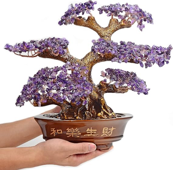 KALIFANO Large Amethyst (1,251 Gemstone Count) Chakra Crystal Tree with Healing Properties - Bonsai Feng Shui Money Tree for Positive Energy, Luck and Wealth