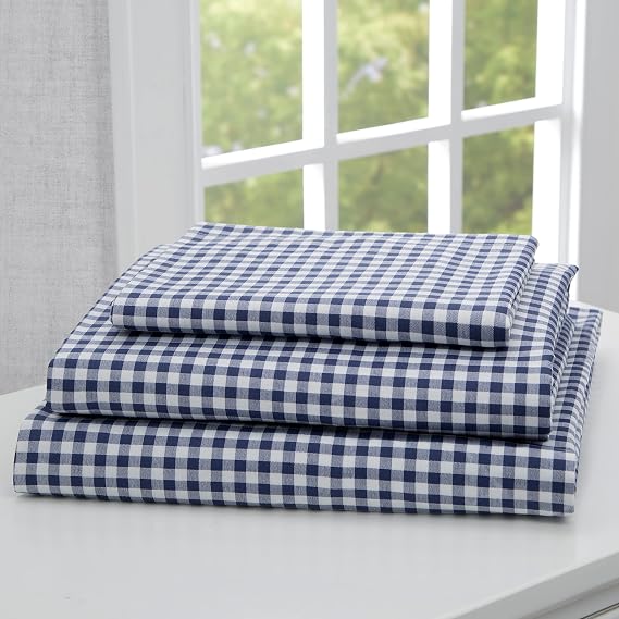 Delta Children 3-Piece Twin Sheet Set - Includes 1 Flat Sheet, 1 Fitted Sheet & 1 Pillowcase, Navy Gingham