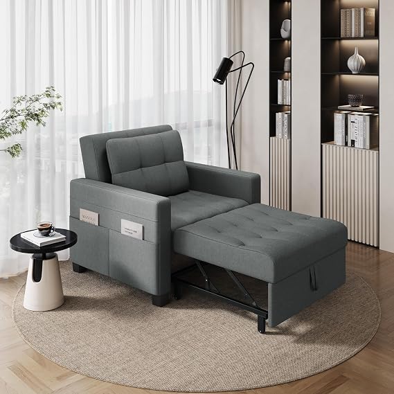Yaheetech 3-in-1 Sleeper Chair Bed, Convertible Single Sofa Bed, Light Grey