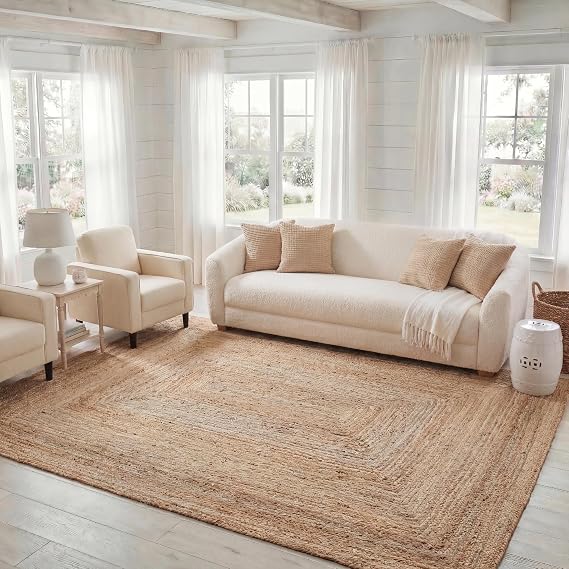 SAFAVIEH Area Rug 6x9 - Cape Cod Collection - Natural Brown, Handmade Braided Flat Weave Jute (CAP252A)