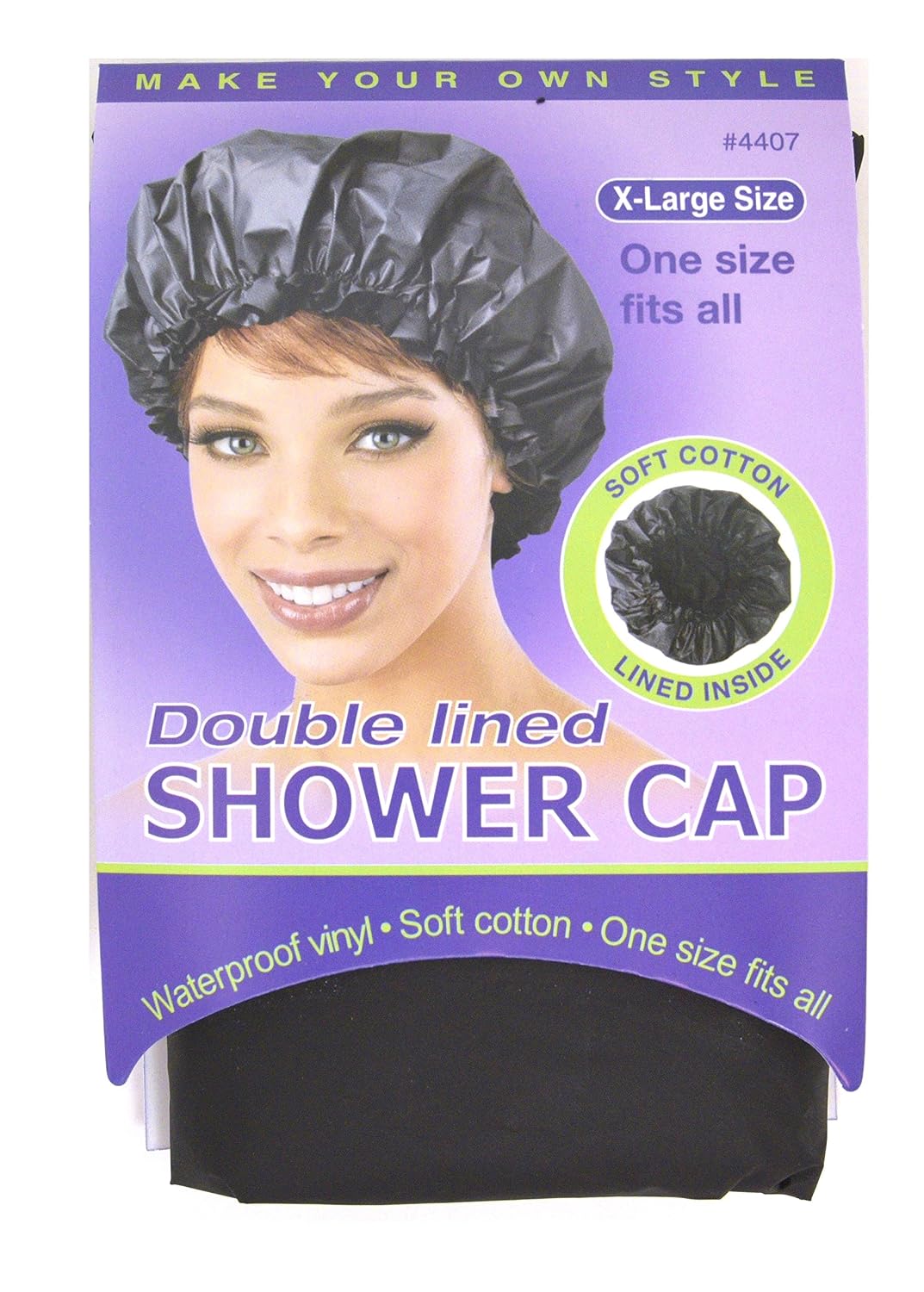 Annie X-large Double Lined Shower Cap Waterproof Black #4407