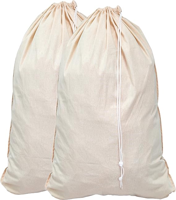 Simple Houseware Extra Large Natural Cotton Laundry Bag (28" x 36"), 2 Pack