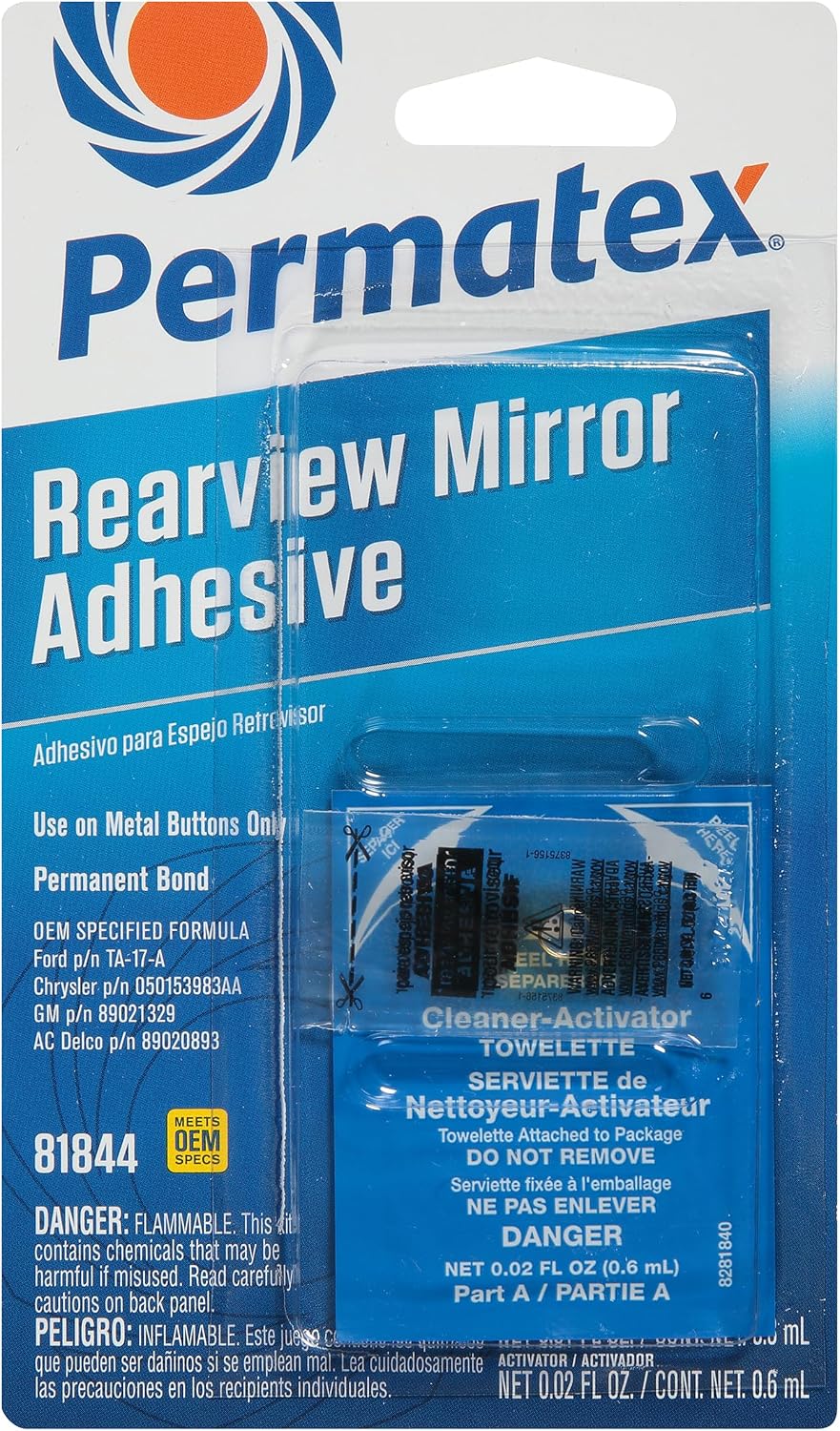 Permatex 81844 Professional Strength Mirror Adhesive, 2 part Adhesive & Activator, Permanetly Bond mirror to windscreen in 15 minutes 1 x 6ml