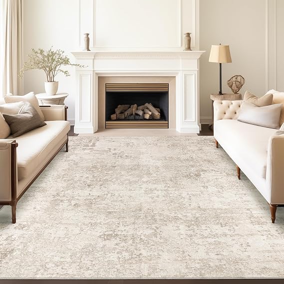 Living Room Rugs 180x250cm(6×8.2ft) Washable Non-Slip Abstract Rug, Low-Pile Foldable Thin Rug for Bedroom, Dining Room, Home Office, Beige