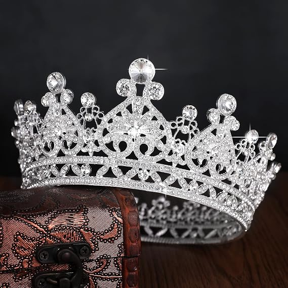 Silver Queen Crown and Tiara for Women Girls, Rhinestone Full Round Baroque Princess Crown Royal Costume for Wedding Birthday Party Prom Pageant Halloween 5.3 Inches