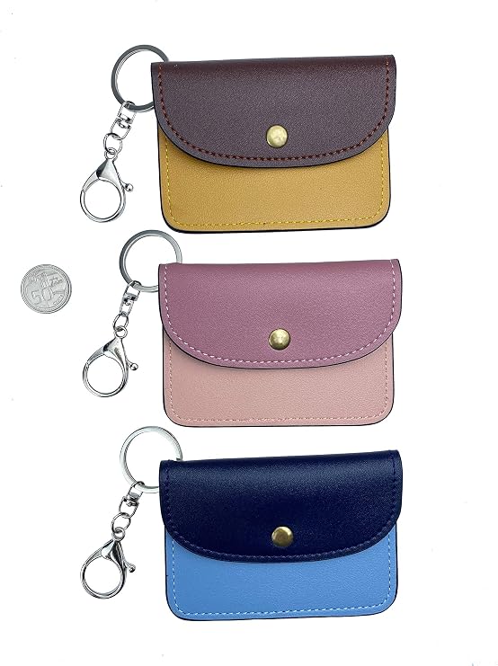 Leather keychain wallet for woman, cute key chains for car keys, coin purse for women, Slim Wallet with key ring for car keys. Slim Leather Credit Card Holder Wallet keychain for Minimalist. (Yellow)