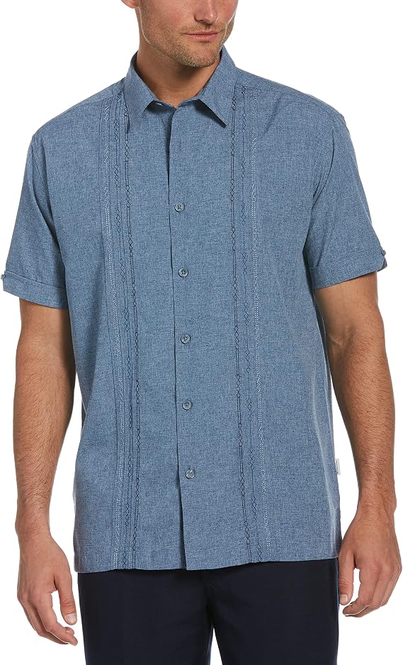 Cubavera Men's Chambray Pintuck Short Sleeve Button-Down Shirt (Size Small - 4X Big & Tall) Shirt (Pack of 1)