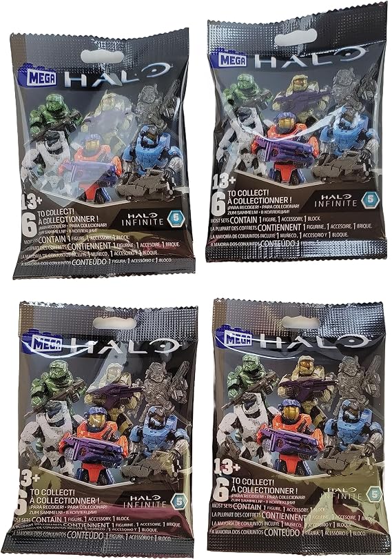 Mega Construx Halo Infinite Series 5 Mini Figures – Pack of 4 Blind-Bag Spartans | Collectible 2″ Buildable Figures | Ages 13+