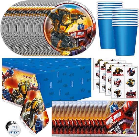Transformers Birthday Decorations with Table Cloth and Tattoos Party Favors