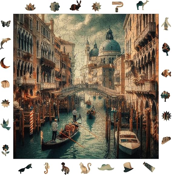 Ahşap Puzzle Yetişkin - Venedik'Te Akşamüstü - 353 Parça, 29 x 29 cm - Yapıştırıcı Folyo Dahil - Benzersiz Şekilli Parçalar & Özel Figürler - S1-15