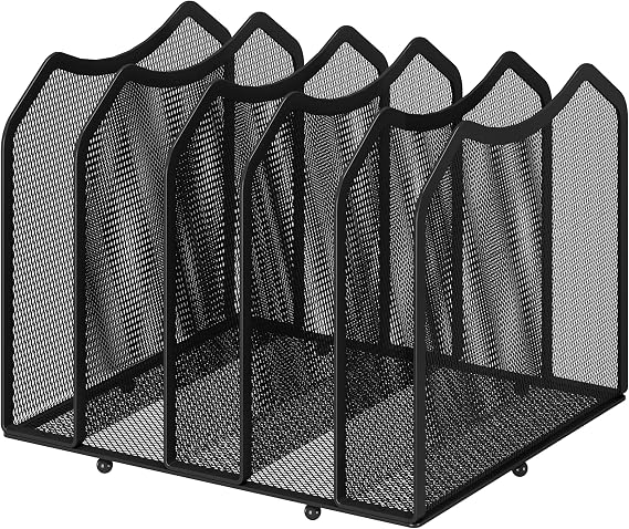Simple Trending 5-Section Vertical File Organizer, Black | Metal Mesh Desktop Organizer, Multifunctional Use, Save Space, File Sorter for Office Home Classroom, 8.26"D x 9.25"Wx 7.28"H