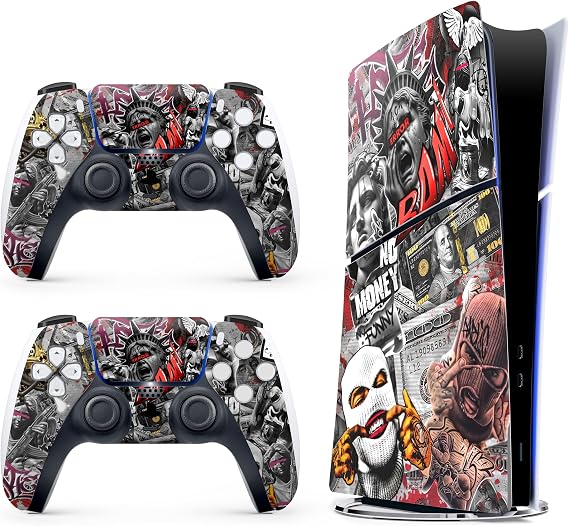 Skin Sticker for Game Console 5 Slim Version, Both Disc & Digital Edition - Gangster Art, Removable Decal Cover for 2 Controllers & Console