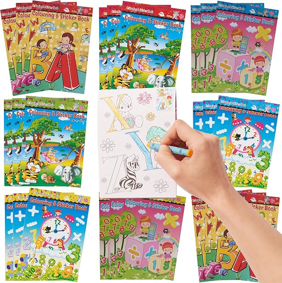 THE TWIDDLERS 24 Mini Colouring Books for Party Bags with Stickers, A6 Size - Multipack Kids Party Bag Fillers and Favours, Ideal for School Classrooms, Travel, Birthdays, Weddings, Restaurants