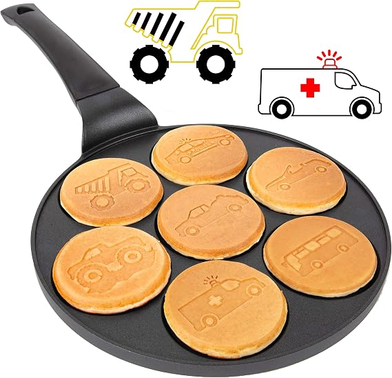 Car & Truck Mini Pancake Pan, Make 7 Unique Car Vehicles, Non-Stick Griddle