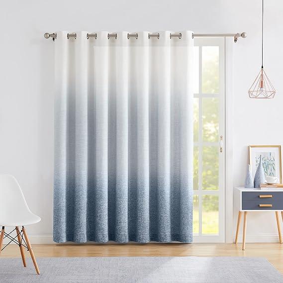 Ombre Grommet Curtain for Sliding Patio Door Cream White to Indigo 100"x84"