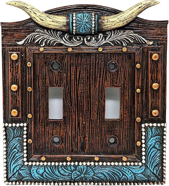 BestGiftEver Faux Horns and Tooled Leather Double Toggle Switch Cover