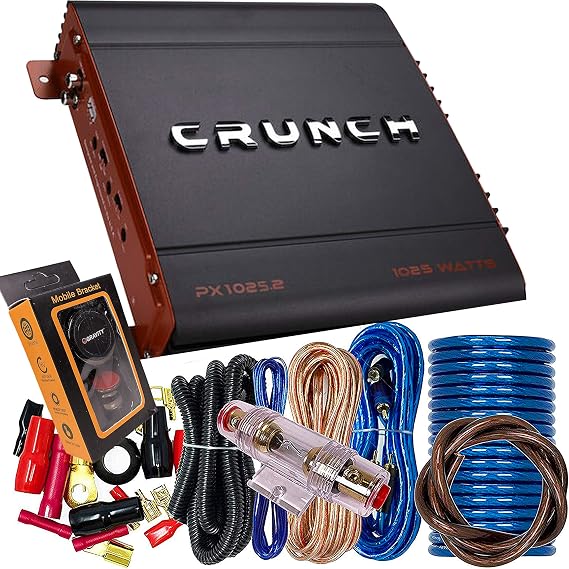 Crunch PX-1025.2 1000 Watts Power X Two Channel Car Audio Amplifier + 2 Channels 4 Gauge Amplifier Kit with Gravity Magnet Phone Holder Bundle