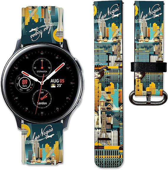 Las Vegas and other Cities leather band compatible with Samsung Galaxy Watch4 watch 4 classic 3 Active 2 Gear S3 S2 and other smart watches 20 and 22mm wristband CIT8 (22mm, Las Vegas)