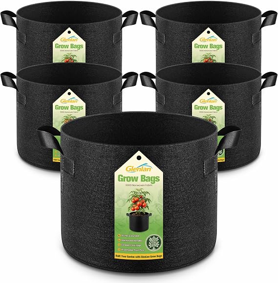 5-Pack 10 Gallon Grow Bags, Thickened Nonwoven Fabric Plant Pots with Handles, Heavy Duty 300G Garden Pots for Vegetables, Flowers and Fruit