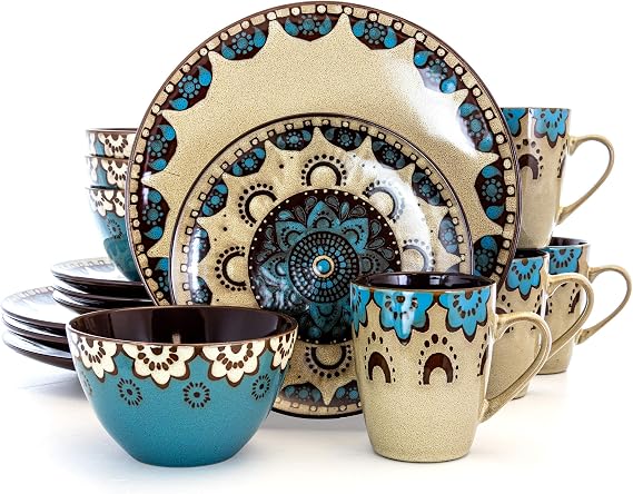 Elama Clay Heart 16 Piece Luxurious Stoneware Dinnerware with Complete Setting for 4, 16pc
