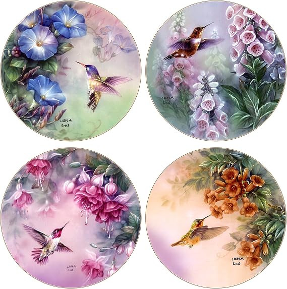 CoasterStone Absorbent Coasters, Hummingbird Assortment, 4-1/4-Inch, Set of 4