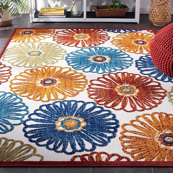 SAFAVIEH Washable Rug Outdoor Cabana Collection - 4' x 6', Cream & Red, Non-Shedding & Easy to Clean, Ideal for Patio, Backyard, Mudroom (CBN801A)
