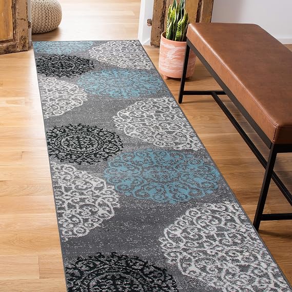 Rugshop Contemporary Modern Floral High Traffic Runner Rug Gray 2' x 10'