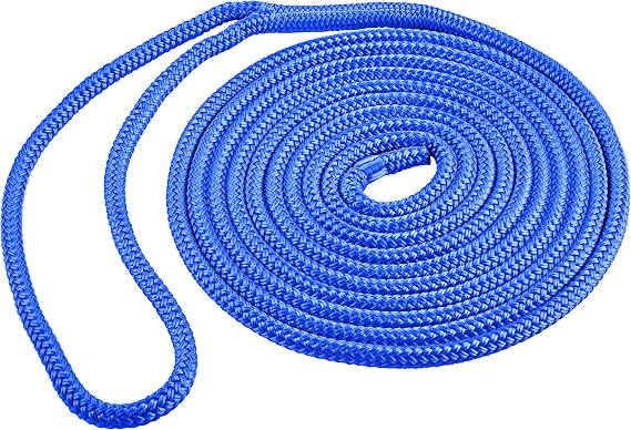 Shoreline Marine Double Braided Nylon Dock Line, Single, 1/2" x 15', Blue
