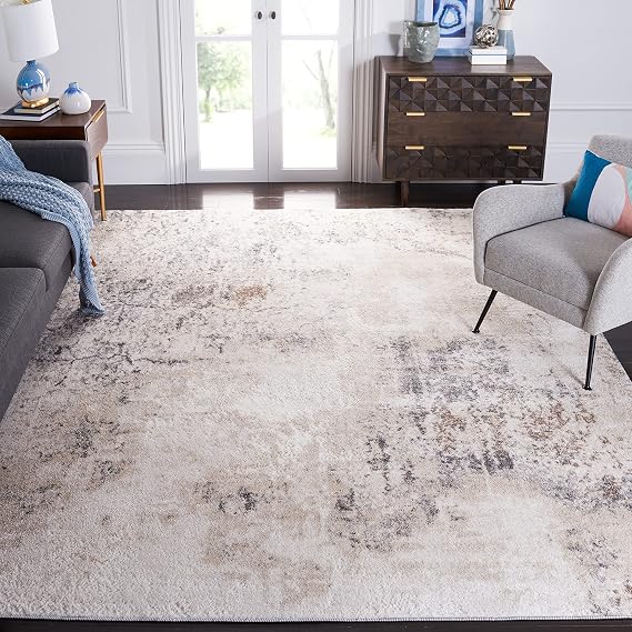 SAFAVIEH Aston Collection Area Rug - 10' x 14', Ivory & Grey, Modern Abstract Design, Non-Shedding & Easy Care, Ideal for High Traffic Areas in Living Room, Bedroom (ASN708A)