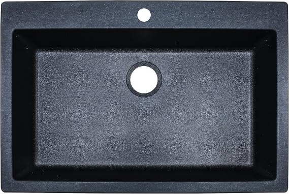 Franke DIG61091-GRA 33" Dual Mount Granite Single Bowl 1-Hole Kitchen Sink, 33" x 22" x 9", Black